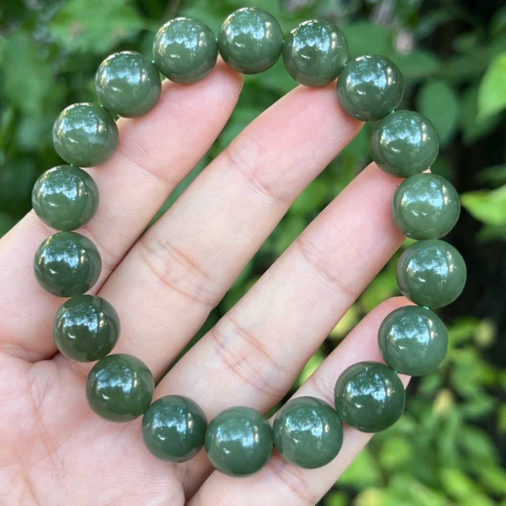 High quality 11.5mm stretchable green jade bracelet 1506